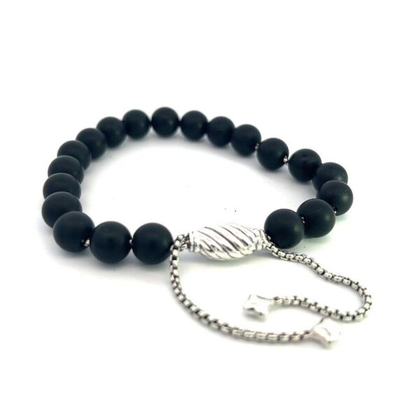 David Yurman Authentic Estate Matte Onyx Bead Bracelet 6.6 - 8.5" Sil 8 mm DY467 - Picture 8 of 11